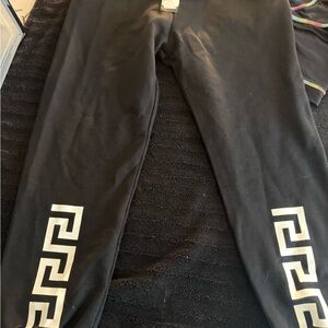 Versace Black Leggings with White Greek Key Pattern